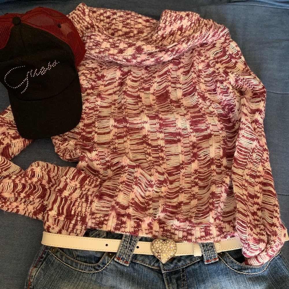 Donating soon! Raspberry Pink Open Knit Sweater. - Picture 2 of 8